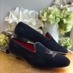 RARE! Sulka Handmade in England Velvet Embroidered Slippers